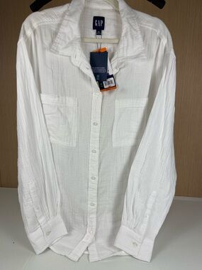 GAP Women’s White Gauze Button Down Shirt XXL 100% Cotton Lightweight NWT